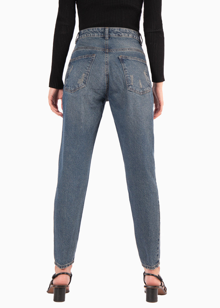 Mom jean color azul, denim para mujer - Flashy