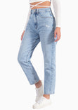 Mom jean tiro alto color azul para mujer - Flashy