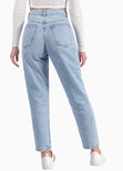 Mom jean tiro alto color azul para mujer - Flashy