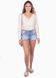 Blusa manga larga con guipur para mujer - Flashy