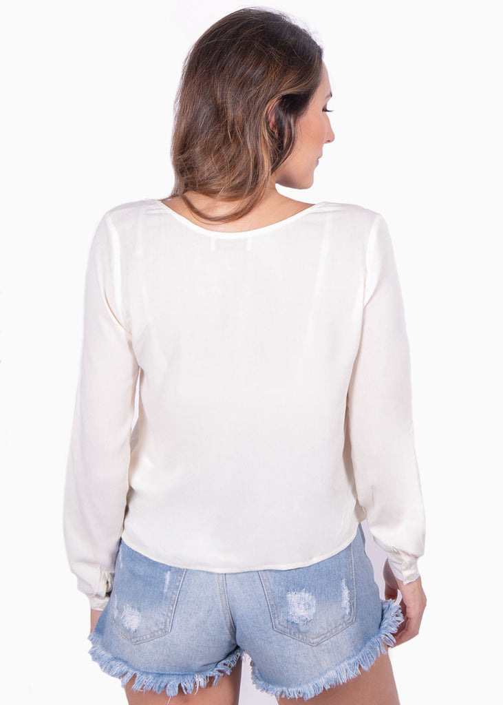 Blusa manga larga con guipur para mujer - Flashy