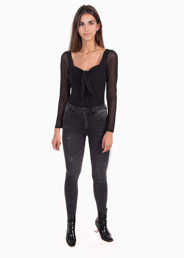Blusa anudada en escote manga larga para mujer - Flashy