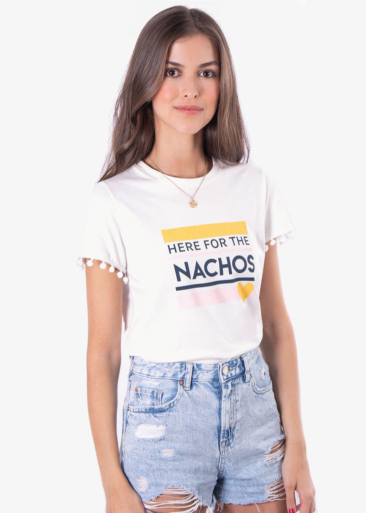 Camiseta estampada "Here for the nachos" para mujer - Flashy