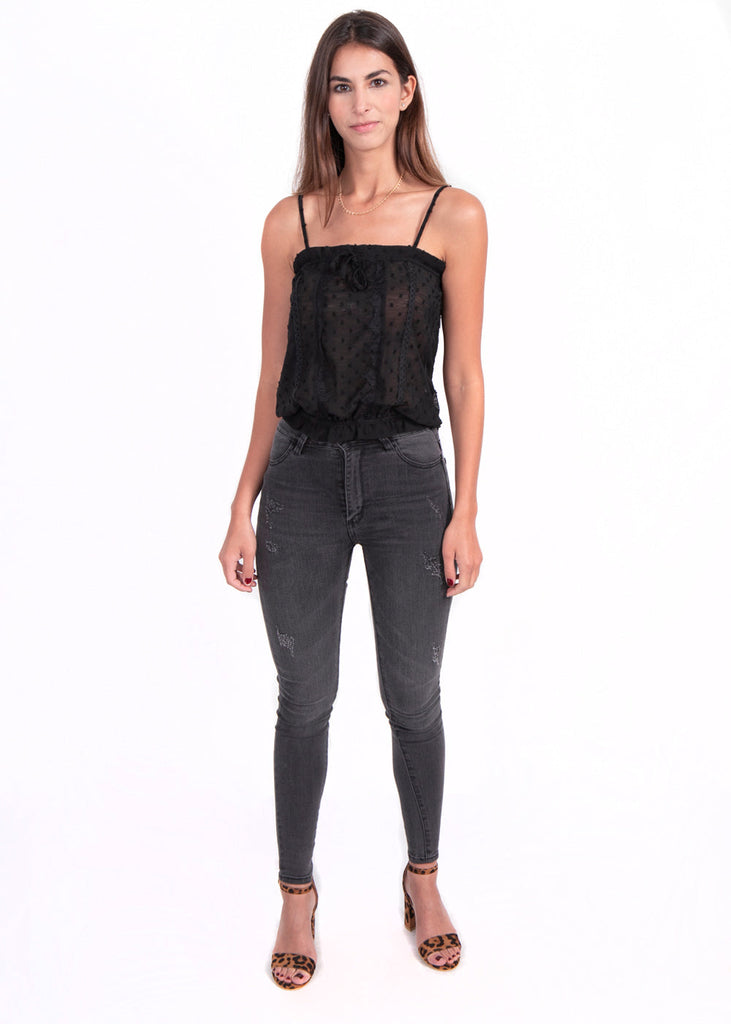 Blusa de tiras con anudado y resorte para mujer - Flashy