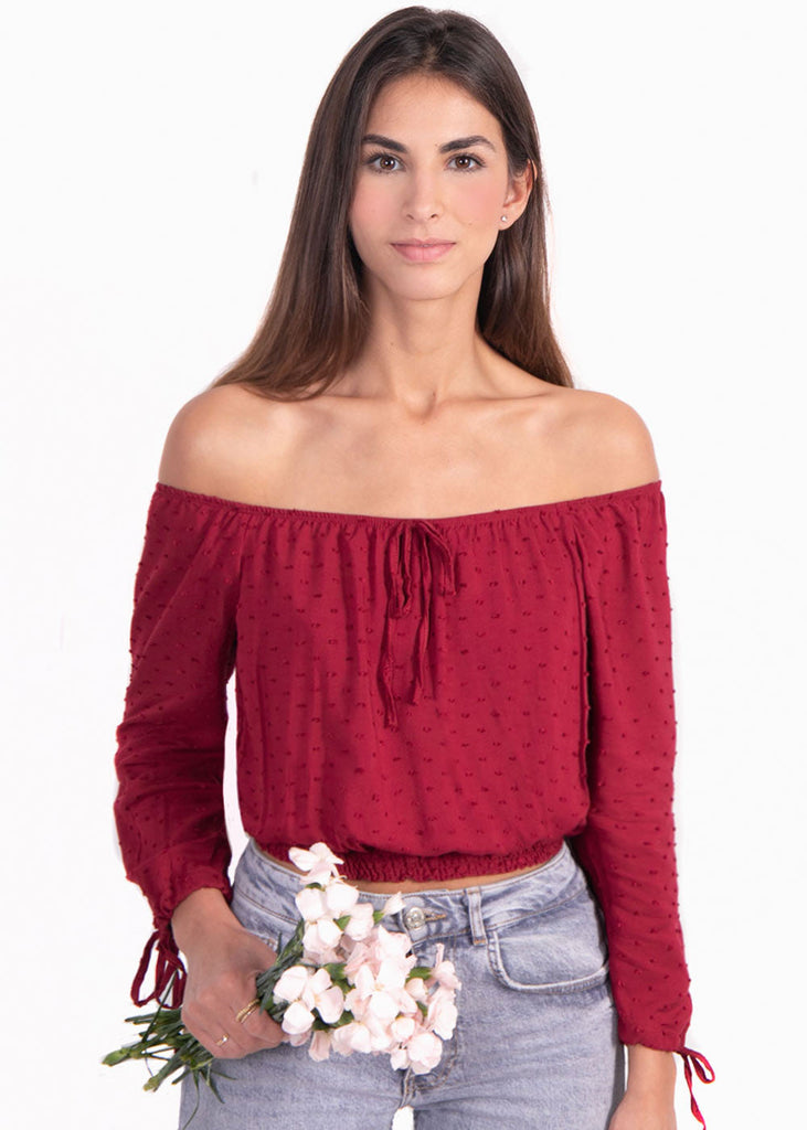 Blusa crop manga larga off shoulder para mujer - Flashy