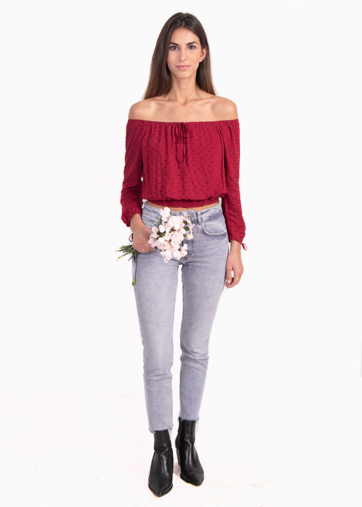 Blusa crop manga larga off shoulder para mujer - Flashy