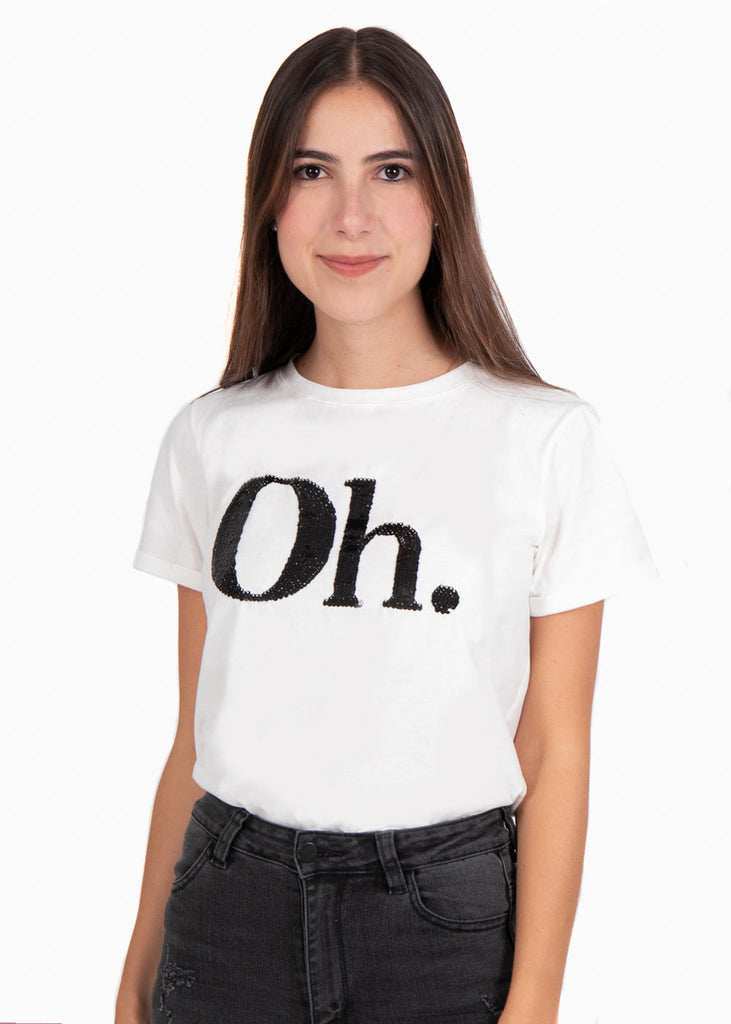 Camiseta estampada "Oh" para mujer - Flashy