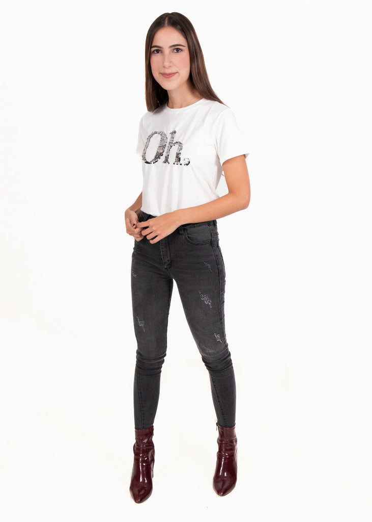 Camiseta estampada "Oh" para mujer - Flashy