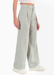 Pantalón ancho tipo sastre de lino y rayas color verde para mujer - Flashy