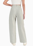 Pantalón ancho tipo sastre de lino y rayas color verde para mujer - Flashy