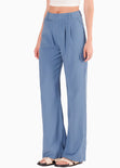 Pantalón con prenses y bolsillo tipo cargo color azul para mujer - Flashy