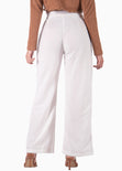 Pantalón de lino wide leg tiro alto color blanco, marfil para mujer - Flashy