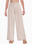 Pantalón tipo sastre palazzo de tiro alto color beige para mujer - Flashy