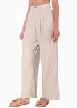 Pantalón tipo sastre palazzo de tiro alto color beige para mujer - Flashy