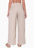 Pantalón tipo sastre palazzo de tiro alto color beige para mujer - Flashy