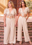 Pantalón tipo sastre palazzo de tiro alto color beige para mujer - Flashy