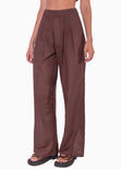 Pantalón palazzo de tiro alto color café para mujer - Flashy