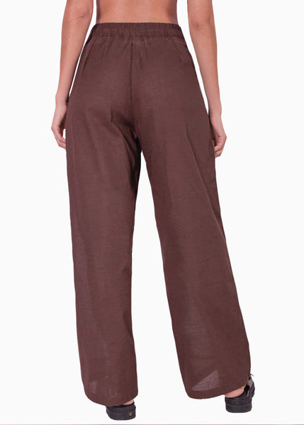 Pantalón palazzo de tiro alto color café para mujer - Flashy