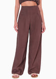 Pantalón palazzo de tiro alto color café para mujer - Flashy