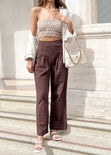 Pantalón palazzo de tiro alto color café para mujer - Flashy