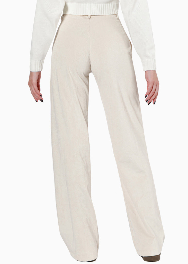 Pantalón recto de corduroy color beige para mujer - Flashy