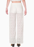 Pantalón recto de encaje y con elástico en cintura color blanco, marfil para mujer - Flashy