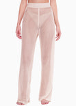 Pantalón recto de malla y con elástico en cintura color beige para mujer - Flashy
