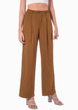 Pantalón recto de tiro alto color camel, café para mujer - Flashy