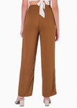 Pantalón recto de tiro alto color camel, café para mujer - Flashy