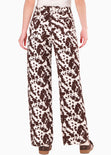 Pantalón recto de tiro medio estampado color blanco, marfil para mujer - Flashy