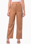 Pantalón recto tipo cuero color café, camel para mujer - Flashy