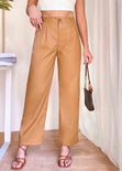Pantalón recto tipo cuero color café, camel para mujer - Flashy