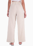 Pantalón recto tiro alto con elástico en cintura color beige para mujer - Flashy