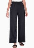 Pantalón recto tiro alto con elástico en cintura color negro para mujer - Flashy