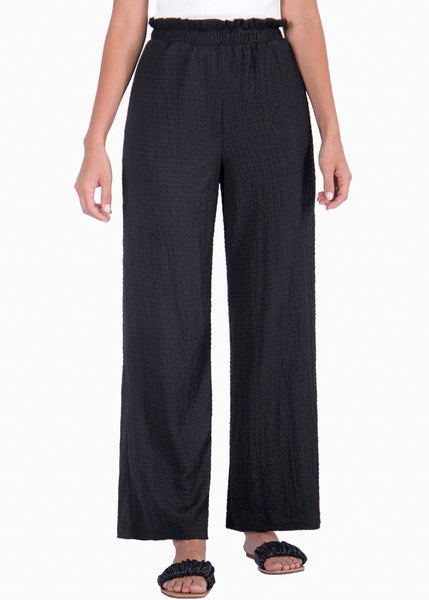 Pantalón recto tiro alto con elástico en cintura color negro para mujer - Flashy