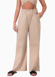Pantalón recto tiro alto color beige para mujer - Flashy