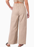 Pantalón recto tiro alto color beige para mujer - Flashy