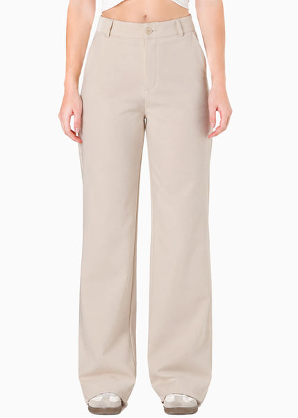 Pantalón sin prenses y con botón de color beige - CARMELINA