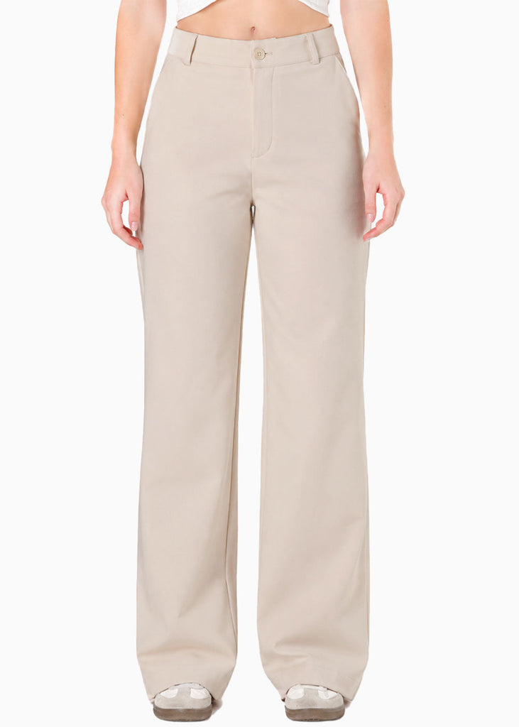 Pantalón sin prenses y con botón de color beige - CARMELINA