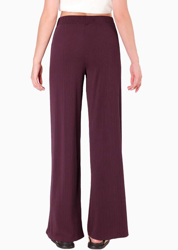 Pantalón wide leg con elástico en cintura color blanco, marfil para mujer - Flashy