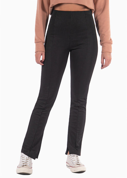 Pantalón tipo legging stretch con abertura color negro para mujer - Flashy