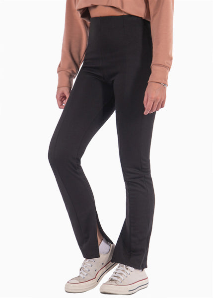 Pantalón tipo legging stretch con abertura color negro para mujer - Flashy