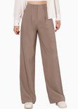 Pantalón tiro alto wide leg color café para mujer - Flashy