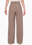 Pantalón tiro alto wide leg color café para mujer - Flashy