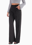 Pantalón tiro alto wide leg color negro para mujer - Flashy