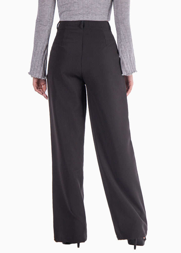 Pantalón tiro alto wide leg color negro para mujer - Flashy