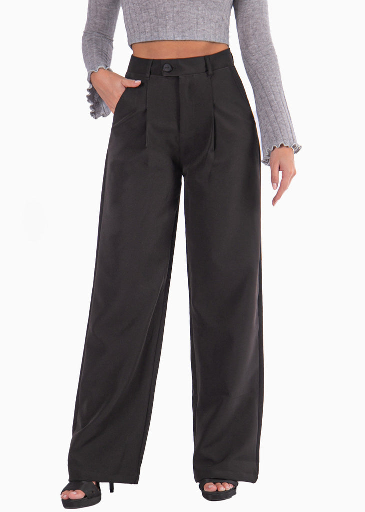 Pantalón tiro alto wide leg color negro para mujer - Flashy