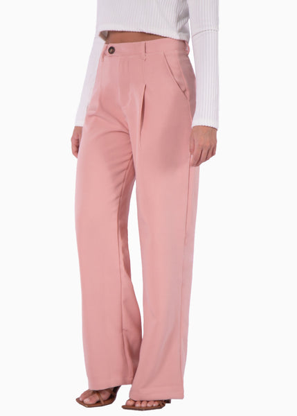 Pantalón tiro alto wide leg color rosado para mujer - Flashy