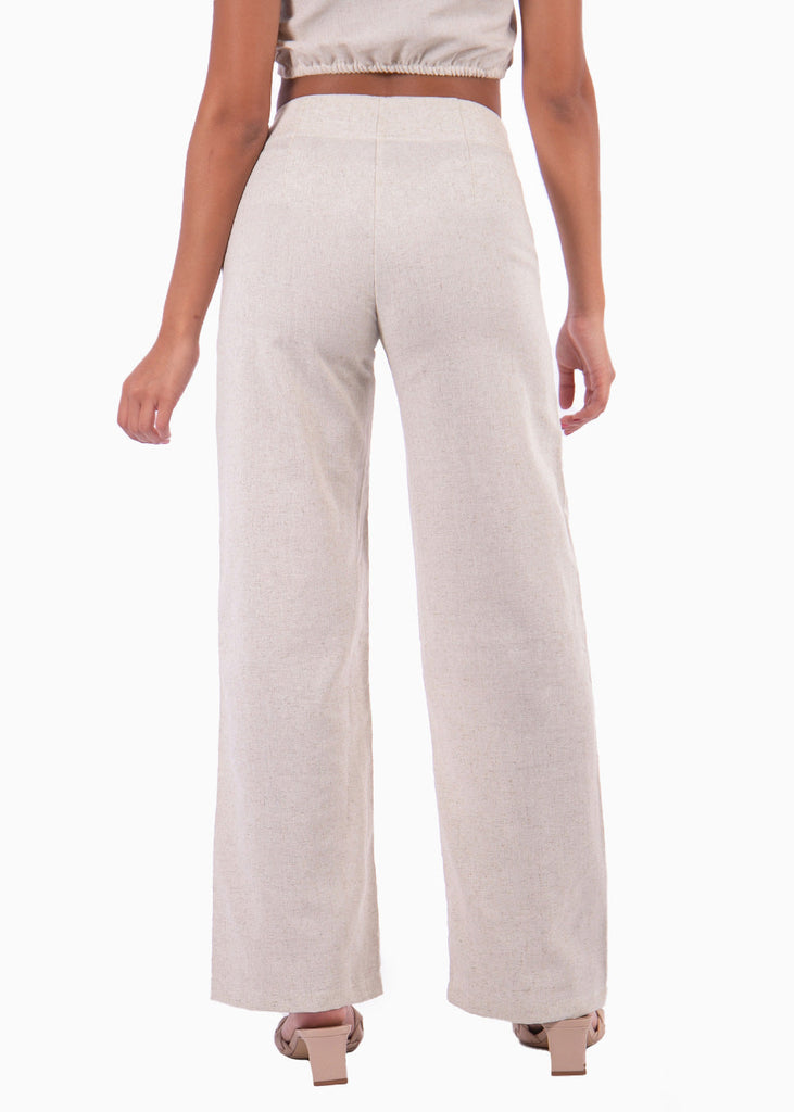 Pantalón tiro alto wide leg color beige para mujer - Flashy
