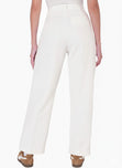 Pantalón tiro alto wide leg color marfil para mujer - Flashy